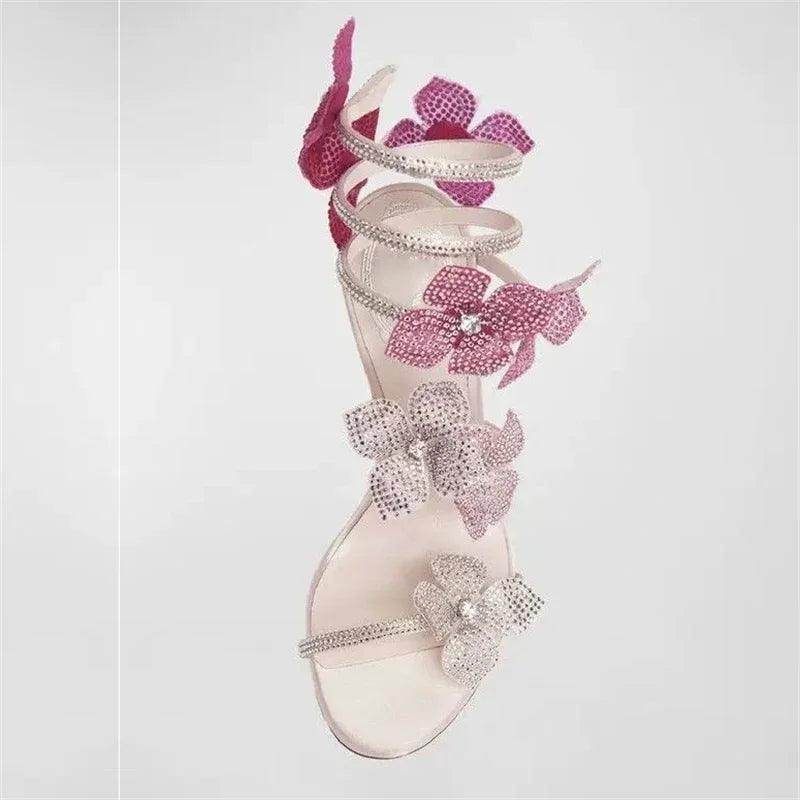 Be BOLD in the Gorgeous CRYSTAL Flower, Ankle Strap Sandals, High Heels - Just The Fly Way