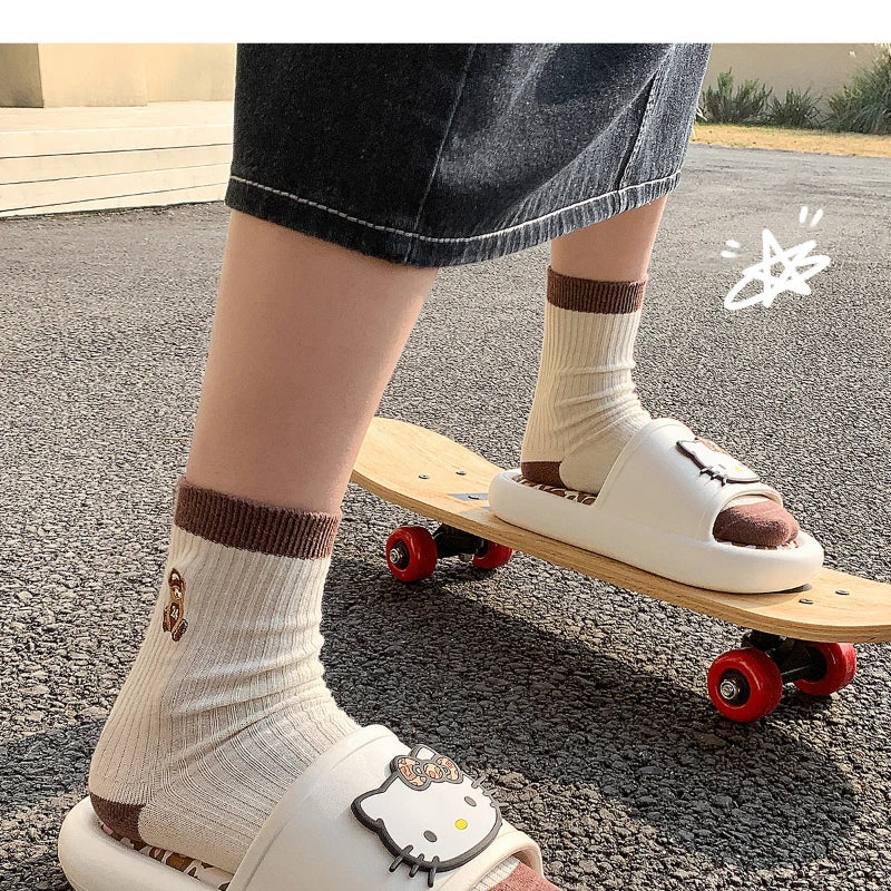 Miniso Hello Kitty Cute Leopard Print Slippers Trendy Open-Toe Slide Sandals in Chic Two-Tone Design Comfortable EVA Material