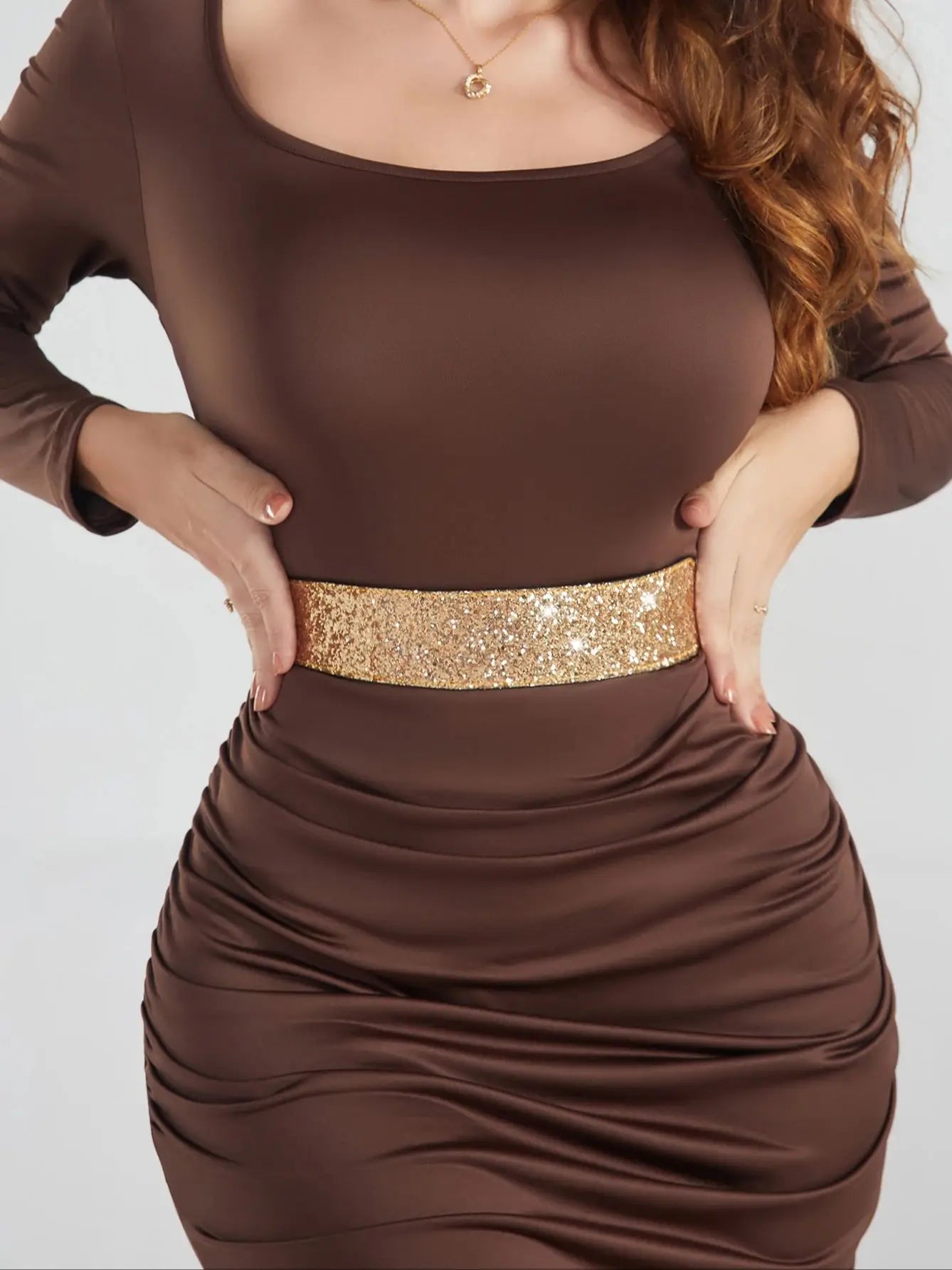 Wide Sparkle Rhinestone Elastic Dress Belt, Stretchy Shiny Party Belt