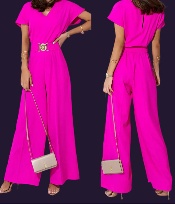 Lightweight Romper, V-Neck, Short Sleeves, and Belt - Just The Fly Way
