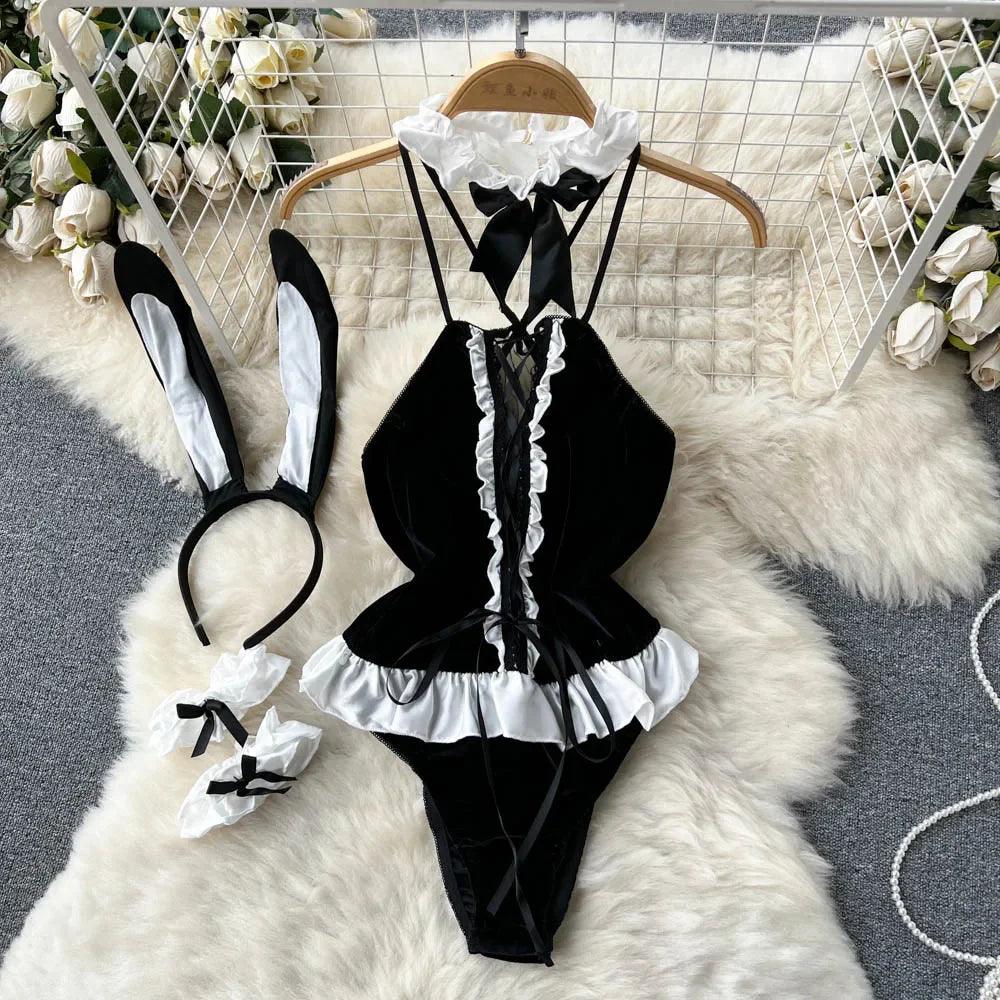 Leopard Print Hollow Out Halter Catsuit Lingerie - Just The Fly Way