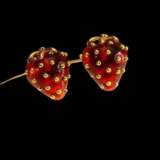 Playful Red Zircon Strawberry Stud Earrings for a Sweet Touch - Just The Fly Way