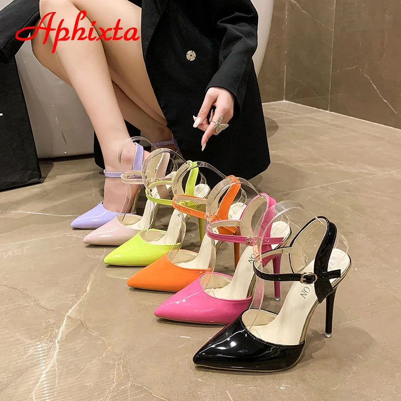 Fashionable, Bold and Beautiful DressWomen's Aphixta 12cm Super High Stiletto Heels Ankle Strap Sandals Pointed Toe Party Heels : Extended Sizes