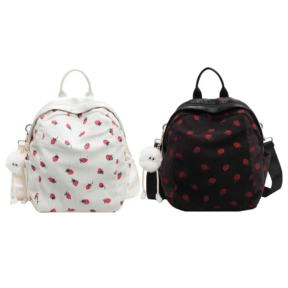 Fashionable, Bold and Beautiful DressTrendy Strawberry Kawaii Backpack - Lightweight Corduroy Bookbag for Women, Teens & Girls