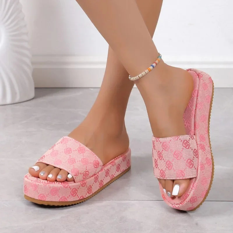 Women Platform Slippers 2024 Summer Women Shoes Designer Flat Sandals Outdoor Floral Sandals Ladies Beach Shoes Sandalias - Just The Fly Way