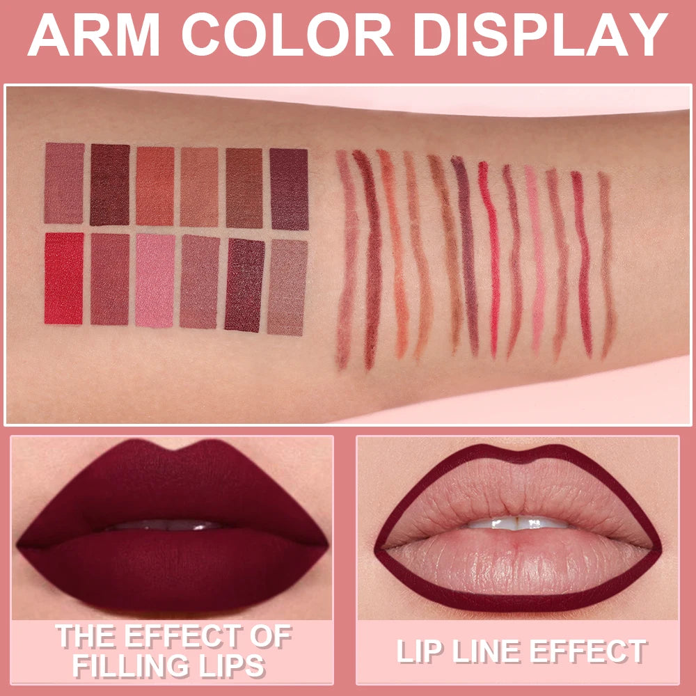 Fashionable, Bold and Beautiful Dress6pcs Lip Liner Pen Set Long-Lasting, Waterproof Sweatproof, Easy Coloring Non-fading Color Rendering Lip Gloss Set Beauty Makeup