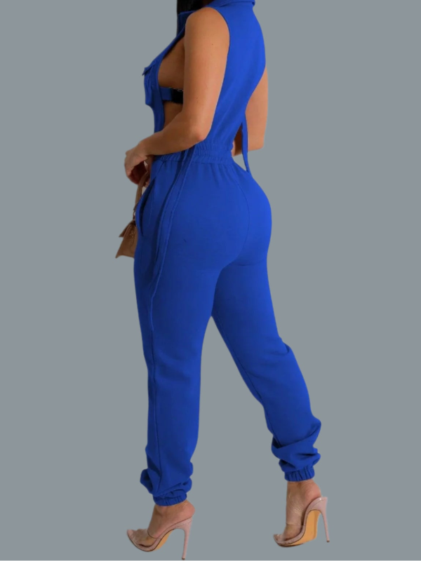 Sleek Jogger Romper With Single-breasted Front, Stylish Buckle Closure, Open Sides - Just The Fly Way