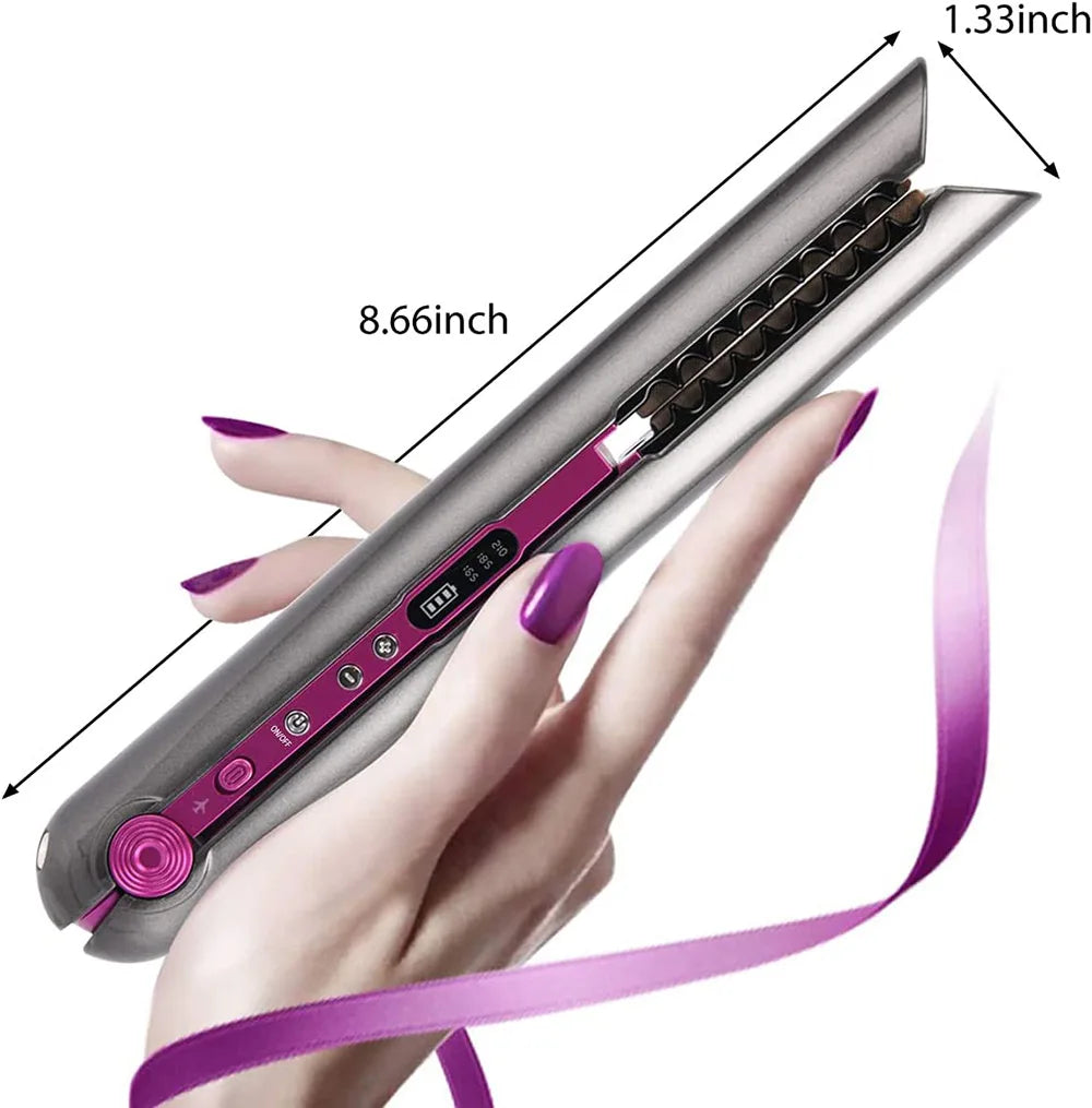USB Rechargeable Wireless Hair Straightener Curling Iron Styling Tool Tourmaline Ceramic Dry & Wet Use Hair Styler - Just The Fly Way
