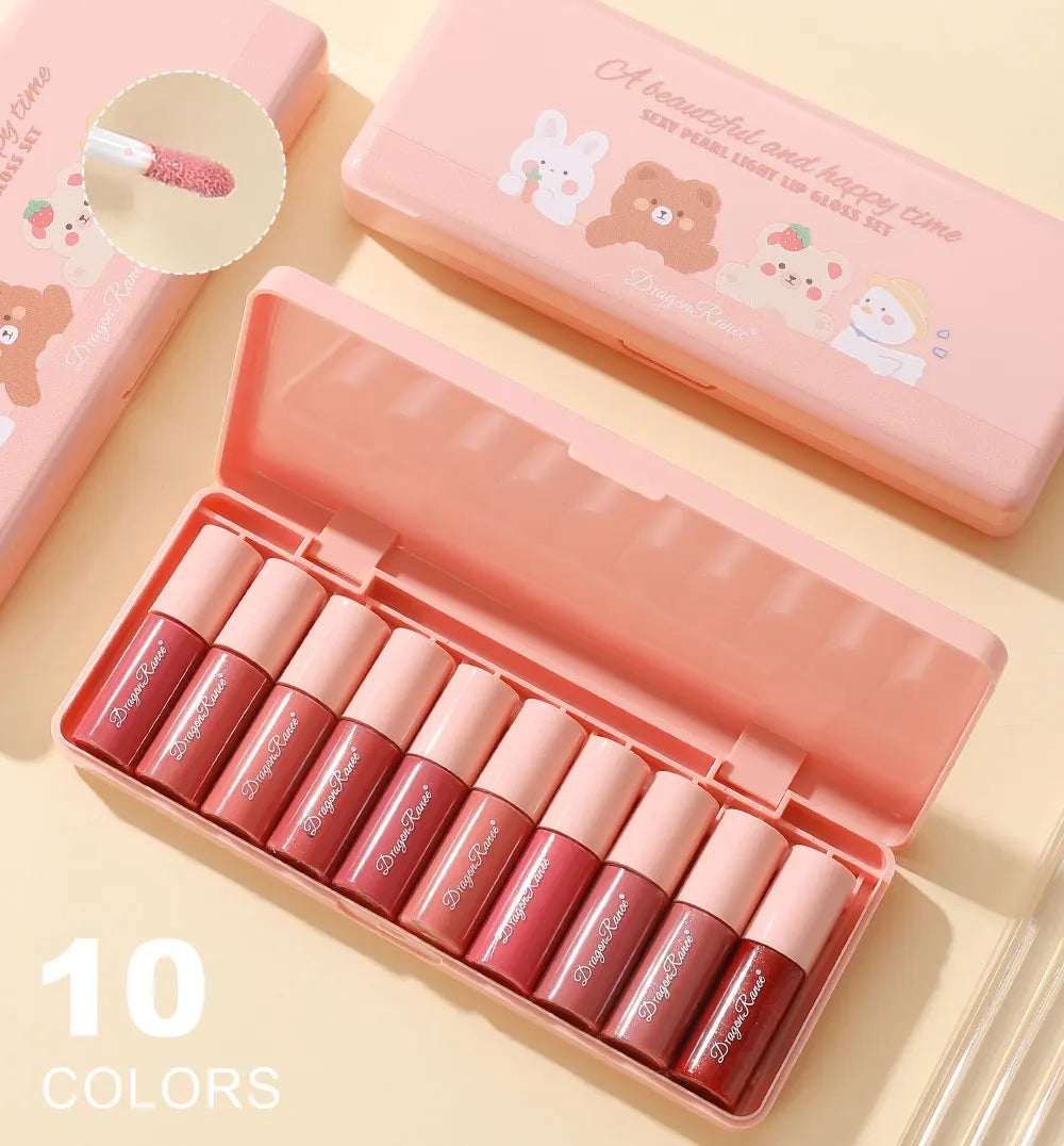10-Piece Set with Fine Glitter Lip Gloss, Easy-To-Color Lip Glaze, Lipstick, Non-Stick Cup, Non-Fading Lip Gloss, Moisturizing Glitter Lip Gloss, Glass Lip Glitter, Pearlescent Glitter Lip Gloss, Lip Glaze Set - Just The Fly Way