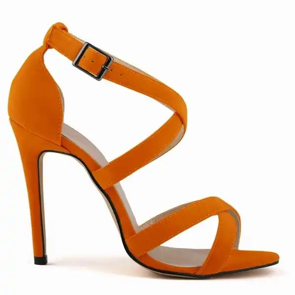 New Sexy Women Sandals Fashion Open Toe Ankle Straps High Heels Summer 11cm Thin Heel Party Dress Shoes Plus Size
