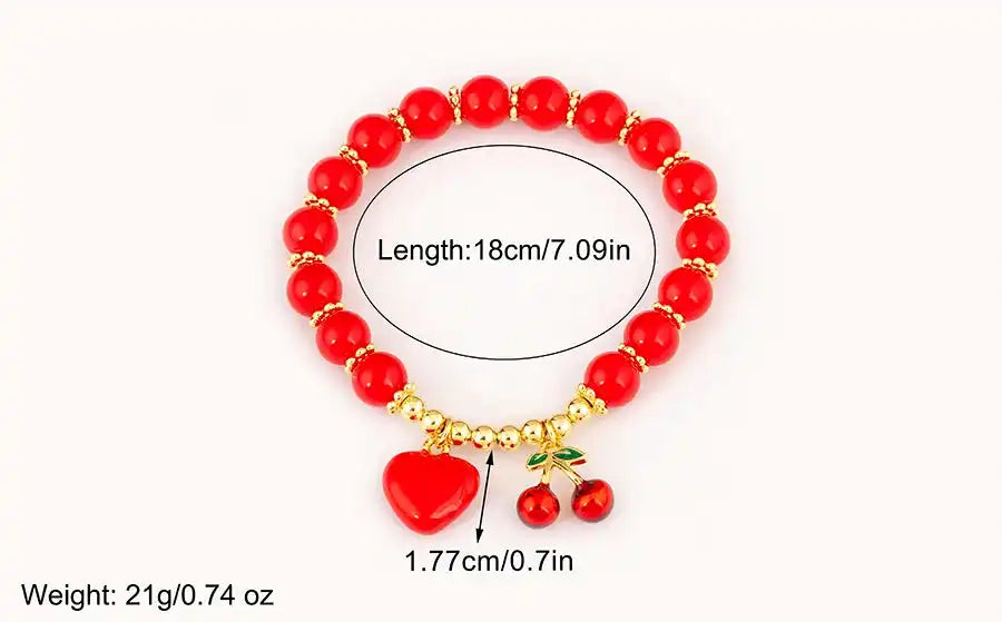 Cherry and Heart Red Beaded Chain Bracelet in 3 Fashion Styles – Trendy Jewelry - Just The Fly Way