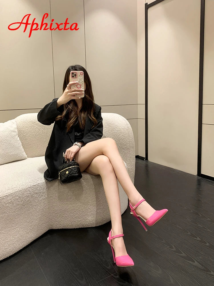 Fashionable, Bold and Beautiful DressWomen's Aphixta 12cm Super High Stiletto Heels Ankle Strap Sandals Pointed Toe Party Heels : Extended Sizes