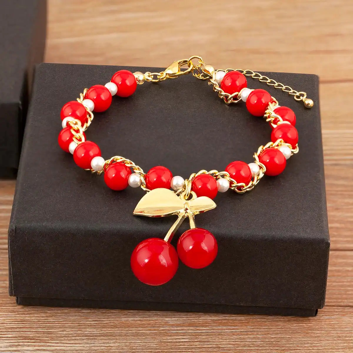 Cherry and Heart Red Beaded Chain Bracelet in 3 Fashion Styles – Trendy Jewelry - Just The Fly Way