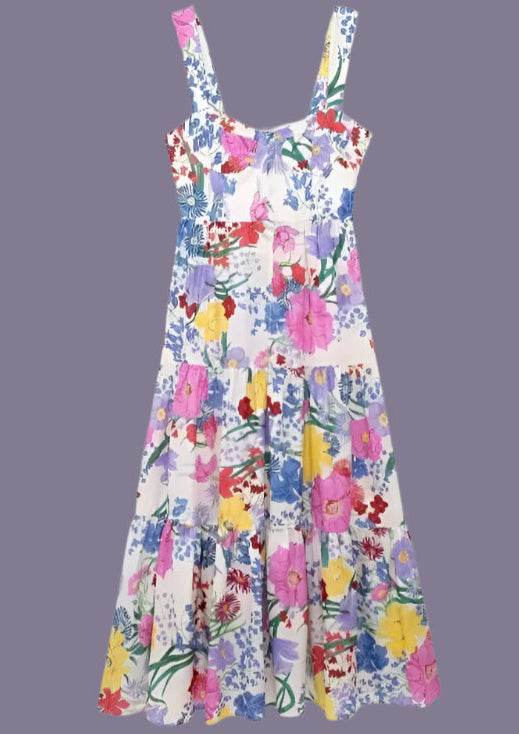 Colorful Printed Dress with a Square Neck Mid Rise and Sleeveless Hidden Zipper - Just The Fly Way