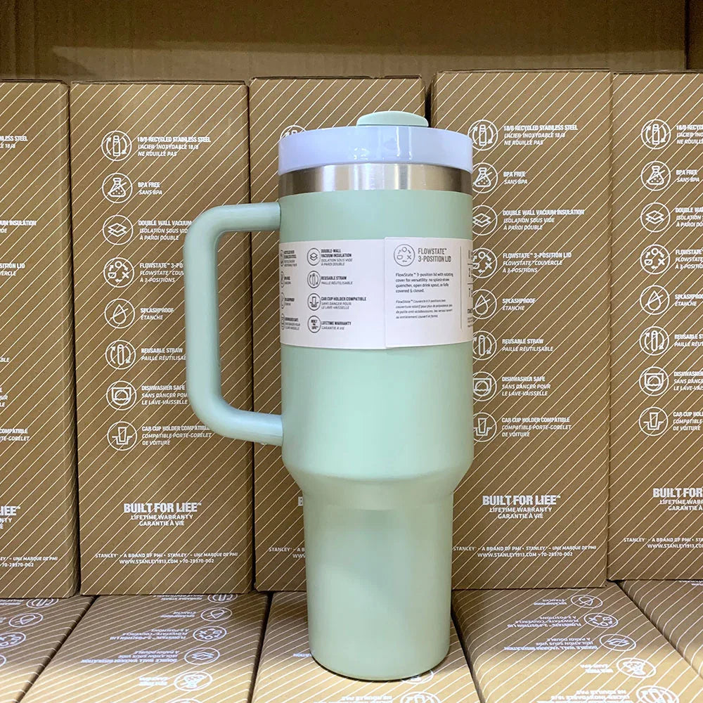 40oz Handle Straw Vacuum Insulated Car Mug Star Blue Lid Stainless Steel Double Wall Thermal Iced Travel Cup for s