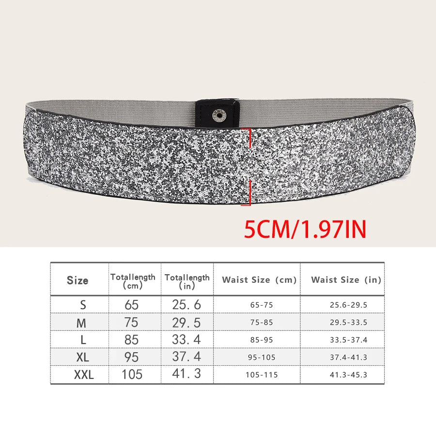Wide Sparkle Rhinestone Elastic Dress Belt, Stretchy Shiny Party Belt