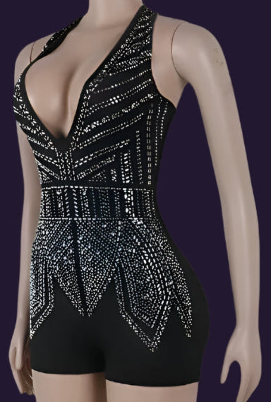 Shine Like A Star With This Elegant Deep-plunge Halter Romper - Just The Fly Way