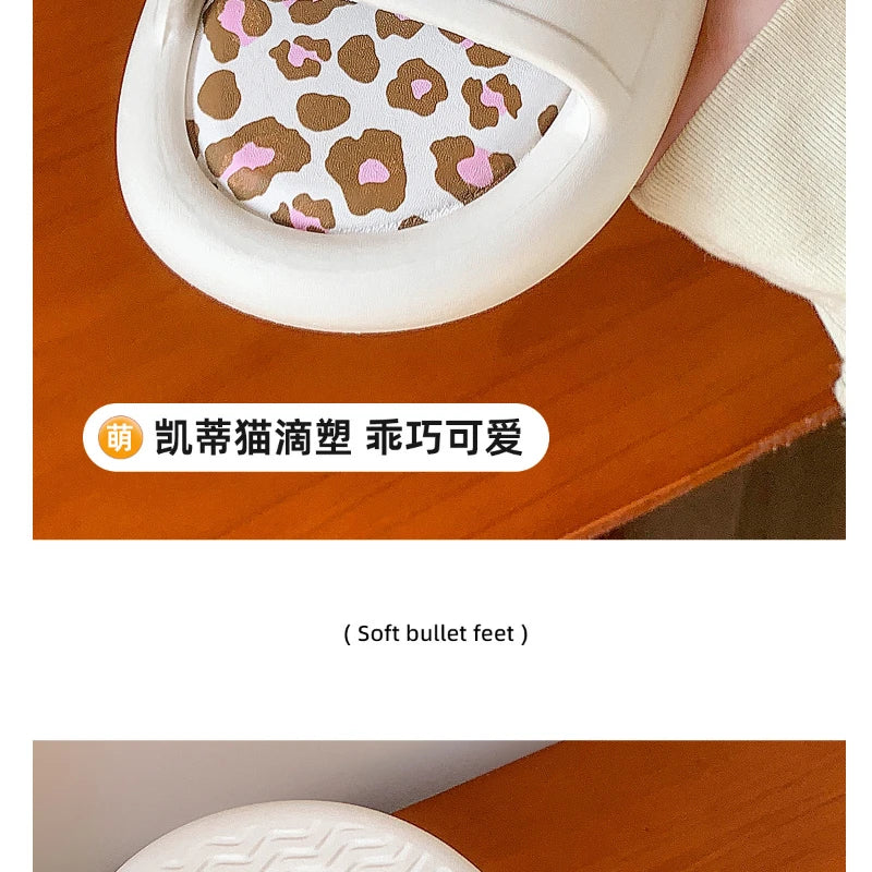 Miniso Hello Kitty Cute Leopard Print Slippers Trendy Open-Toe Slide Sandals in Chic Two-Tone Design Comfortable EVA Material