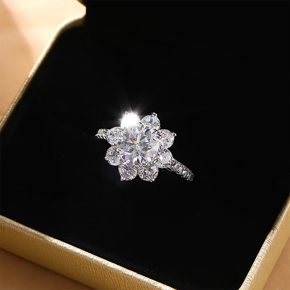 Shine Bright Moissanite Sunflower Rings for Women - S925 Silver & 18K Plated Wedding Jewelry with Certificate - Just The Fly Way