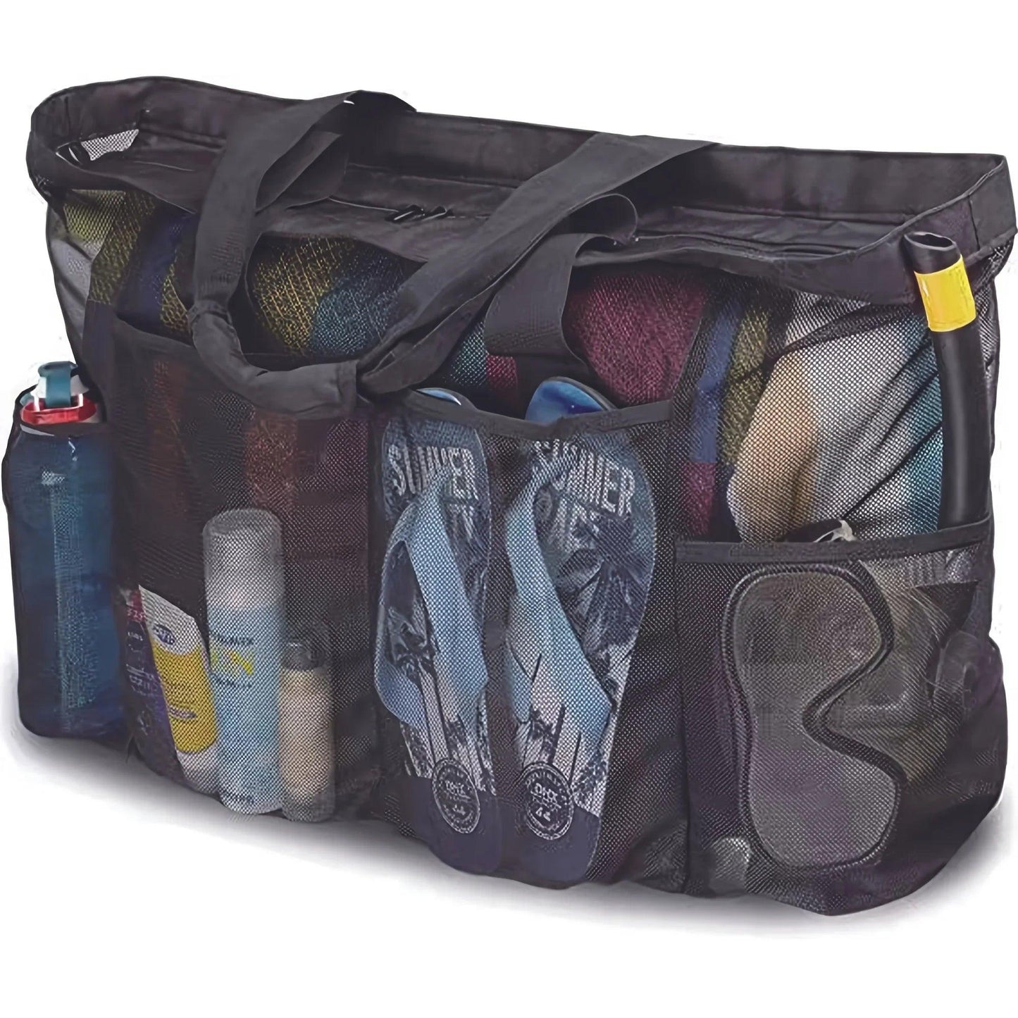 Extra Large Mesh Beach Bag, Breathable Mesh Tote With Zipper & Side Pockets - Just The Fly Way