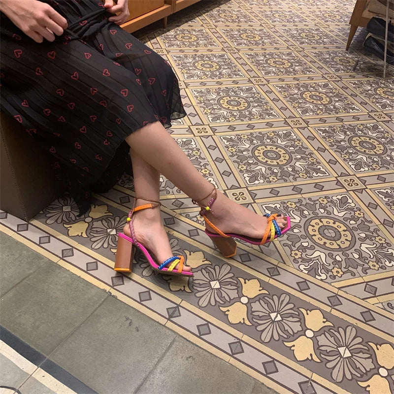 Fashionable, Bold and Beautiful DressBrazil Fashion Luxury Twist Woven Sandals Color Blocking Designer Brand Women's Shoes Thick with High Heel Sandals Female Casual