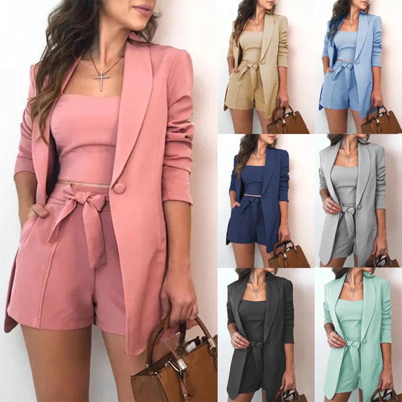 Solid Tank Top with High Waist Shorts and Jacket,Three Piece Set - Just The Fly Way