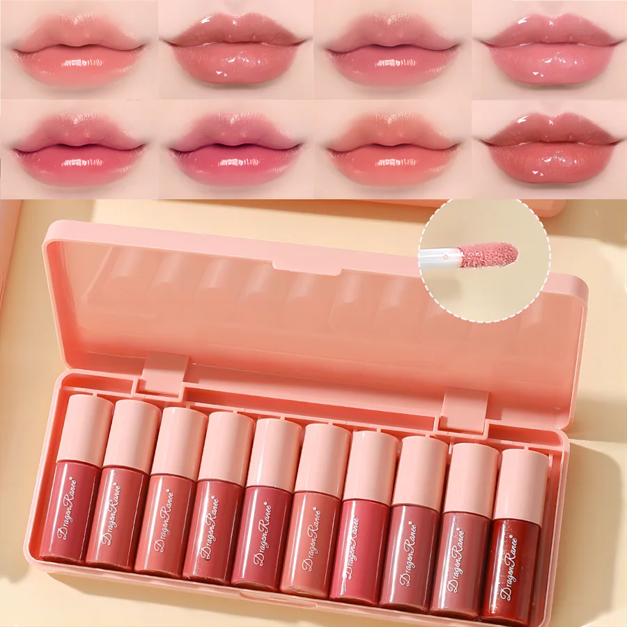 10-Piece Set with Fine Glitter Lip Gloss, Easy-To-Color Lip Glaze, Lipstick, Non-Stick Cup, Non-Fading Lip Gloss, Moisturizing Glitter Lip Gloss, Glass Lip Glitter, Pearlescent Glitter Lip Gloss, Lip Glaze Set - Just The Fly Way
