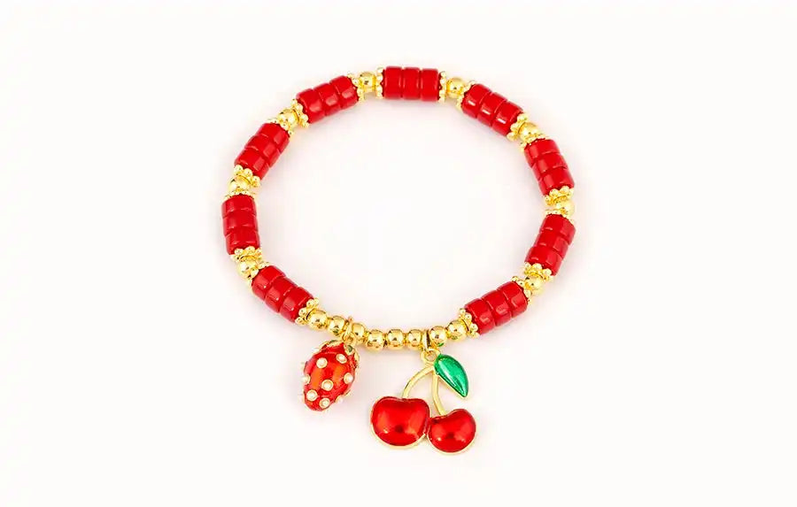 Cherry and Heart Red Beaded Chain Bracelet in 3 Fashion Styles – Trendy Jewelry - Just The Fly Way