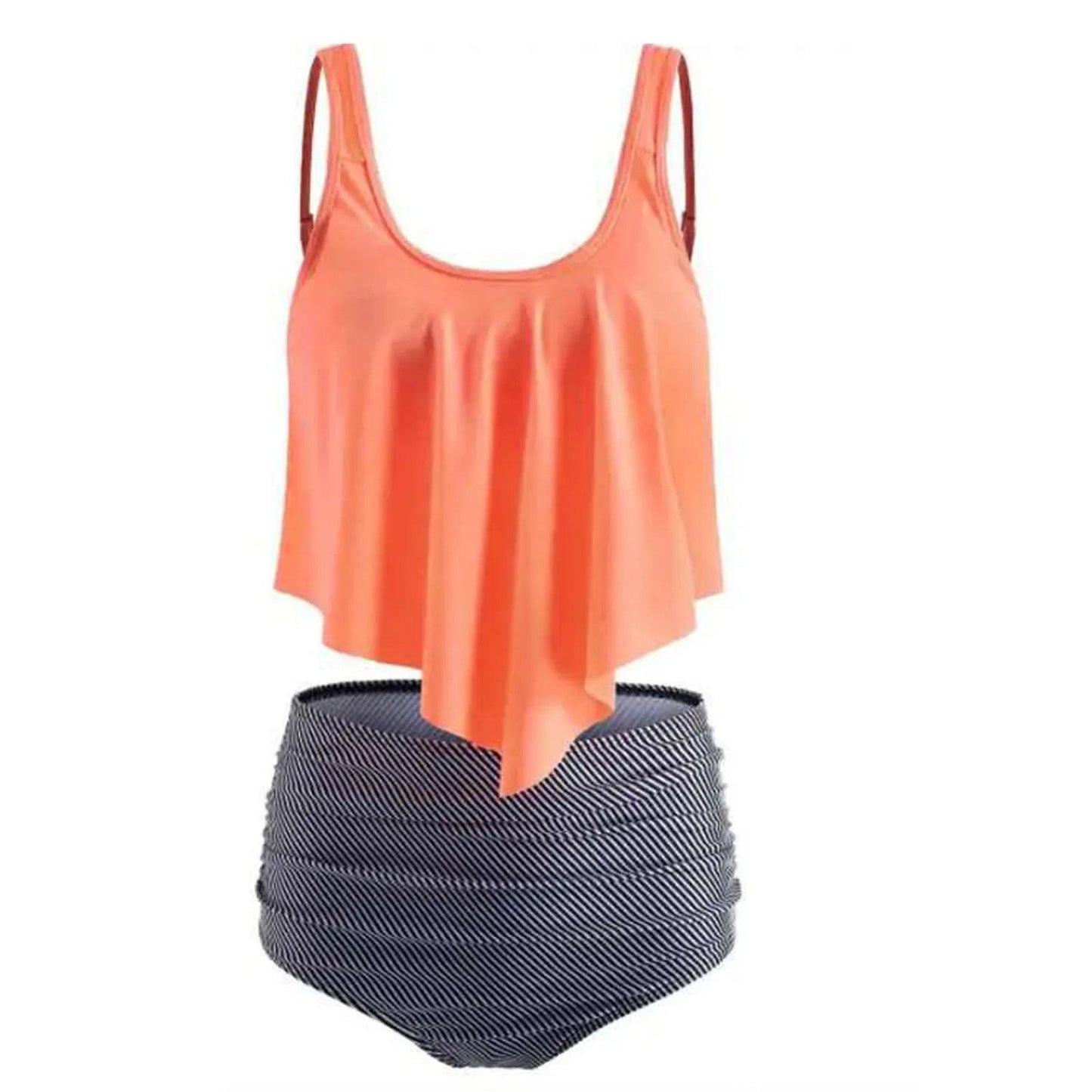 Printed Two Piece Swimwear With Ruffles And High Waist Bikini Set Bottom - Just The Fly Way