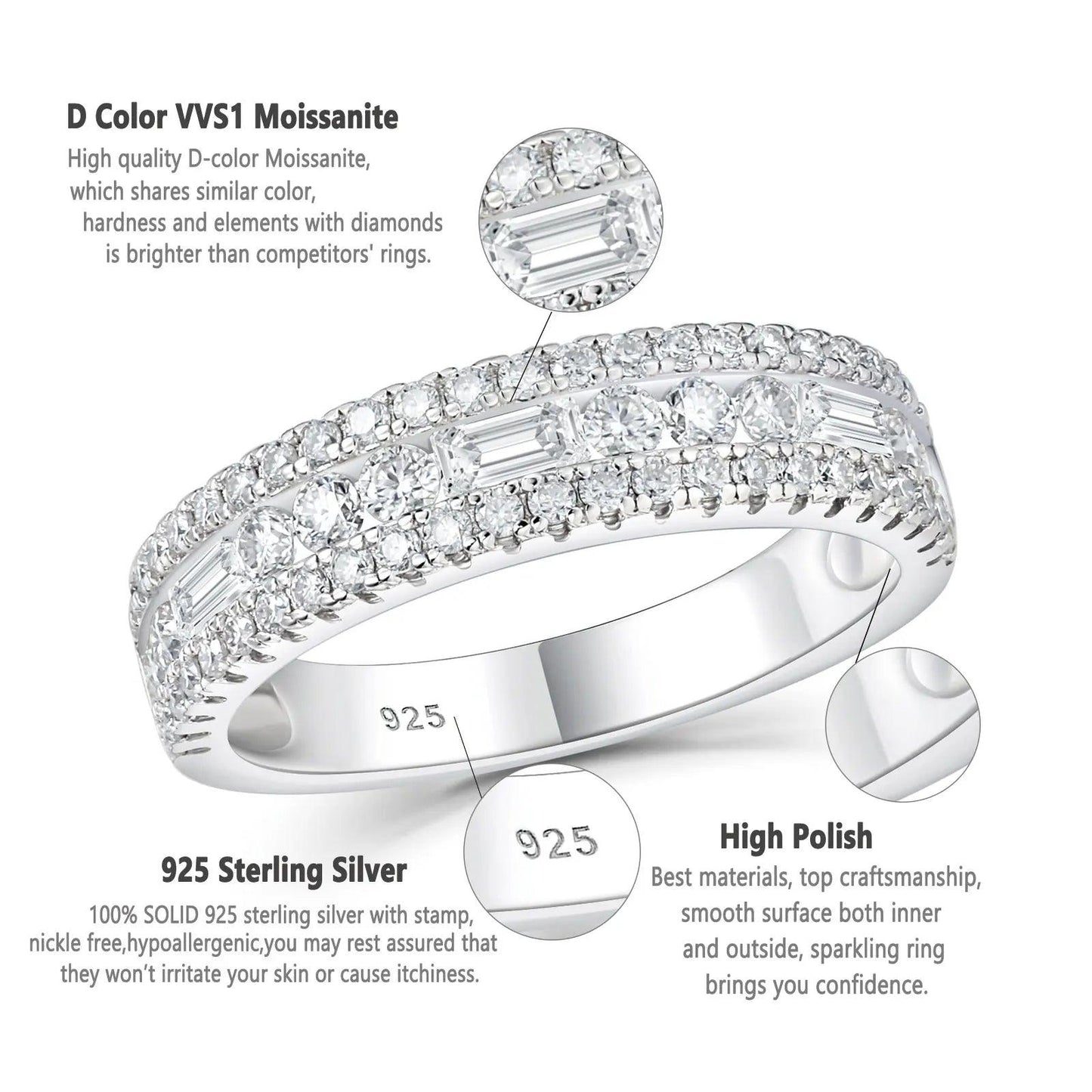 Sterling Silver Moissanite Band for Women - Just The Fly Way
