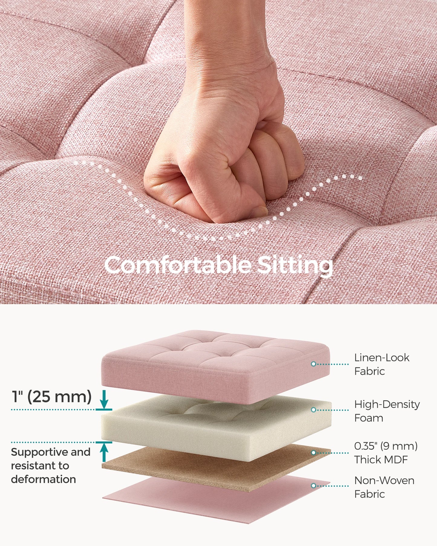 SONGMICS Mazie Collection - 43 Inches Folding Storage Ottoman Bench, Ottoman Foot Rest, End of Bed Bench, Storage Chest - Just The Fly Way