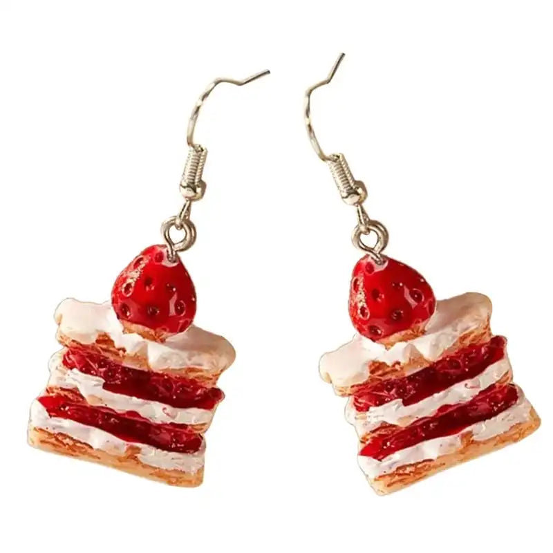 Unique Strawberry Cake Earrings, Food Shaped Ear Rings, Handcrafted Eardrops Ear Pendants - Just The Fly Way