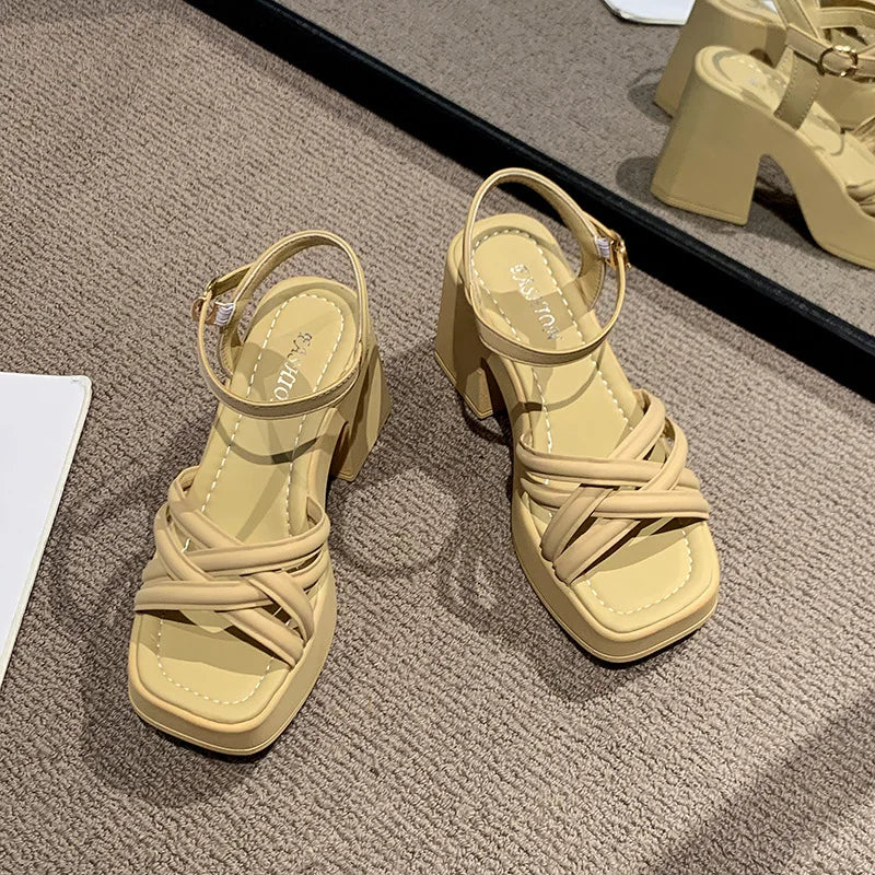 Fashionable, Bold and Beautiful DressWomen's Waterproof Wedge Platform Sandals Casual Fashionable Buckle Strap High Heel Square Toe Modern Sandals