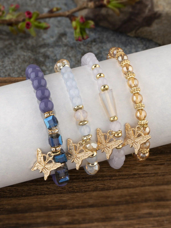 Trendy Butterfly Beaded Four Bracelet Set - Just The Fly Way