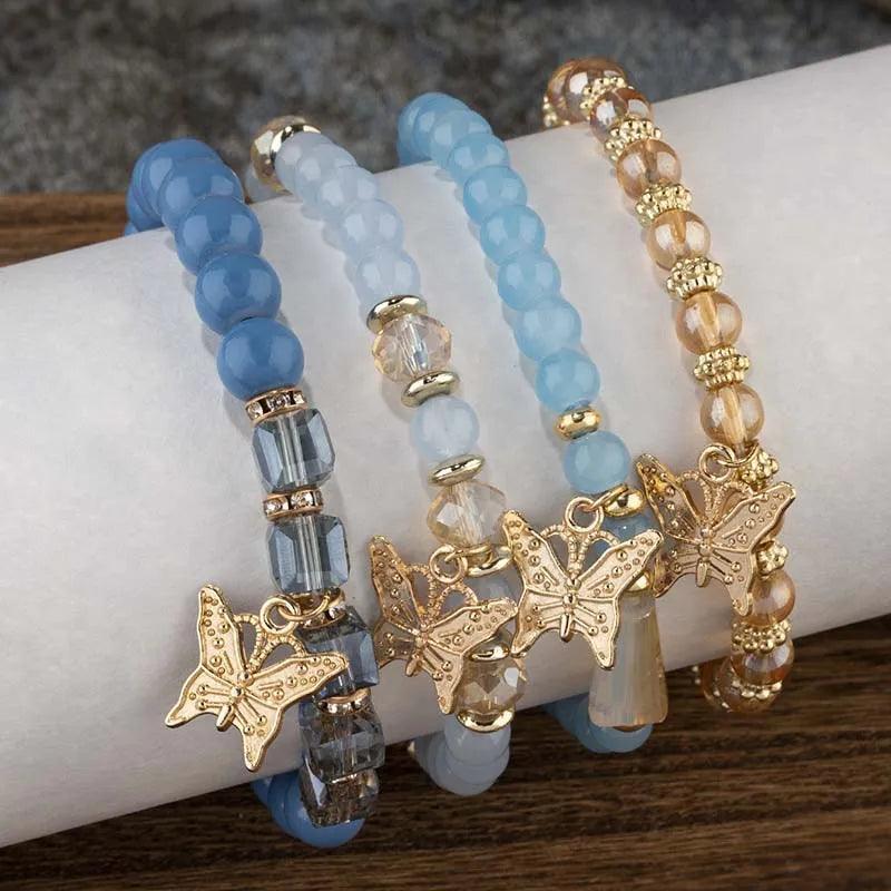 Trendy Butterfly Beaded Four Bracelet Set - Just The Fly Way