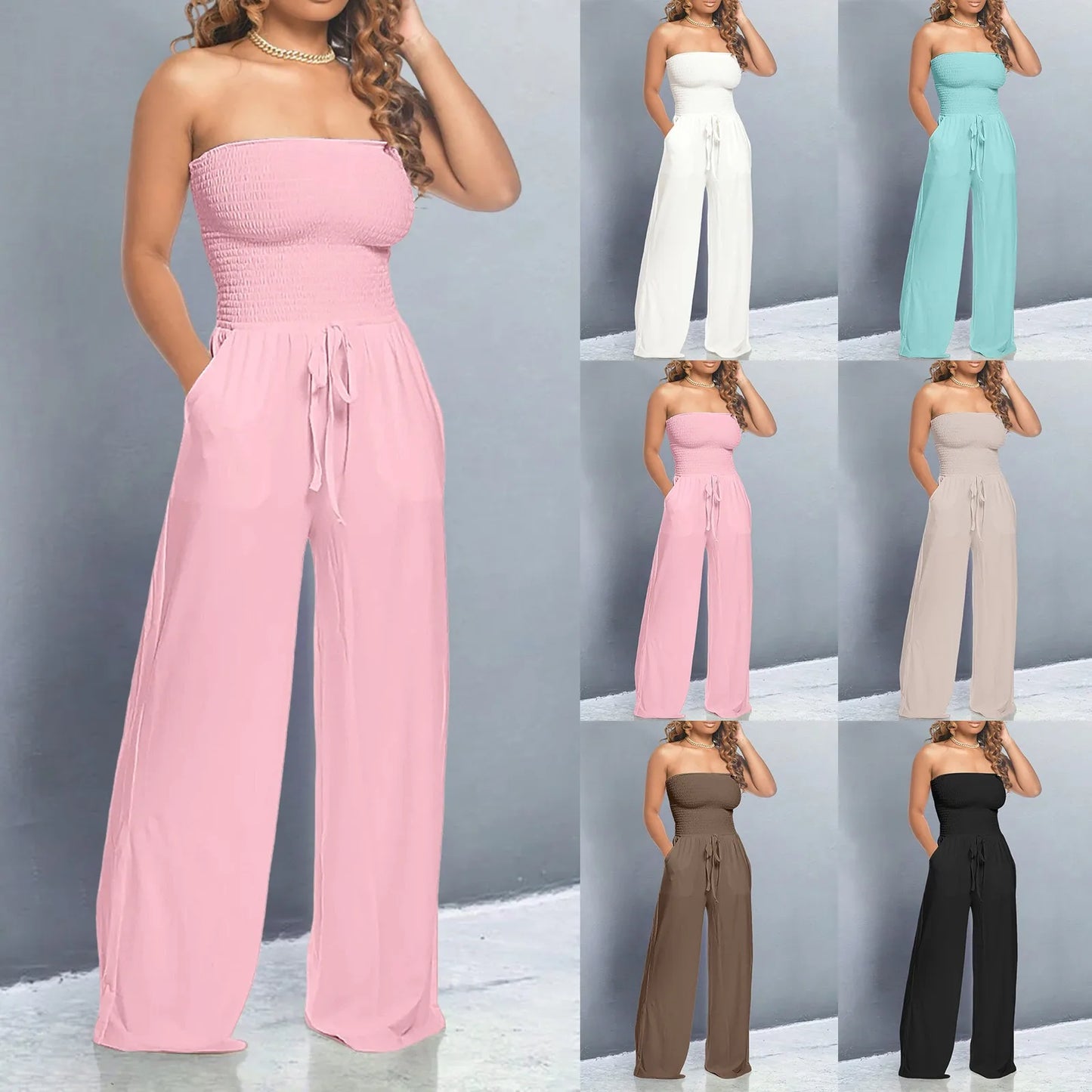 Elegant Soft Lace Jumpsuits Glitter Romper Women Solid Ruffle Lace Sleeveless Lace Up Jumpsuit Medium Length Straight Trousers - Just The Fly Way