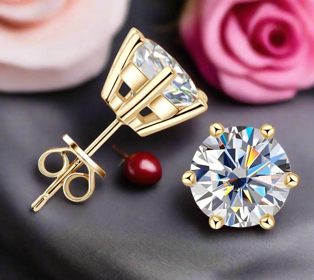 Shine Bright Moissanite Stud Earrings for Men & Women in 18K Gold-Plated Silver - Perfect for Weddings & Special Occasions - Just The Fly Way