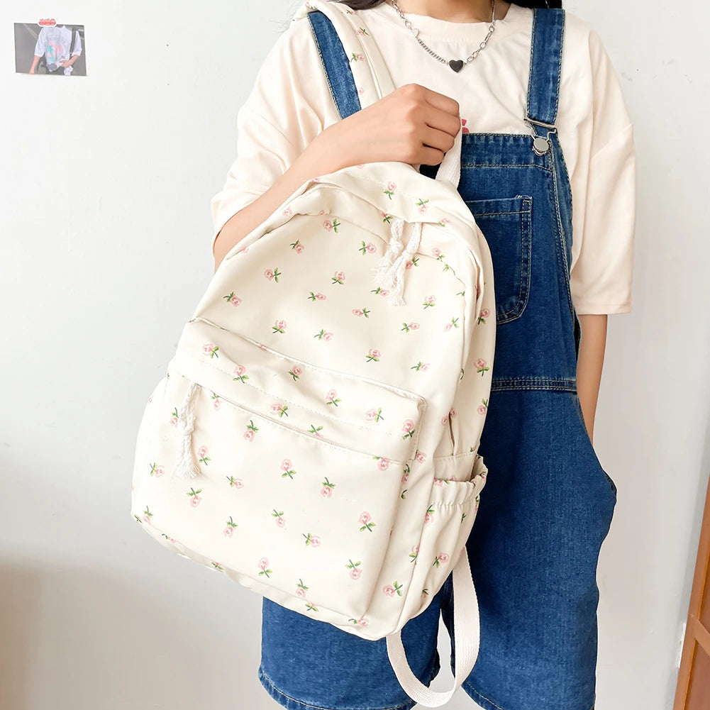 Casual Floral Prints Women Backpack Girls Bookbags Large Capacity Students School Bags Travel Backpack Mochilas with Pendants - Just The Fly Way