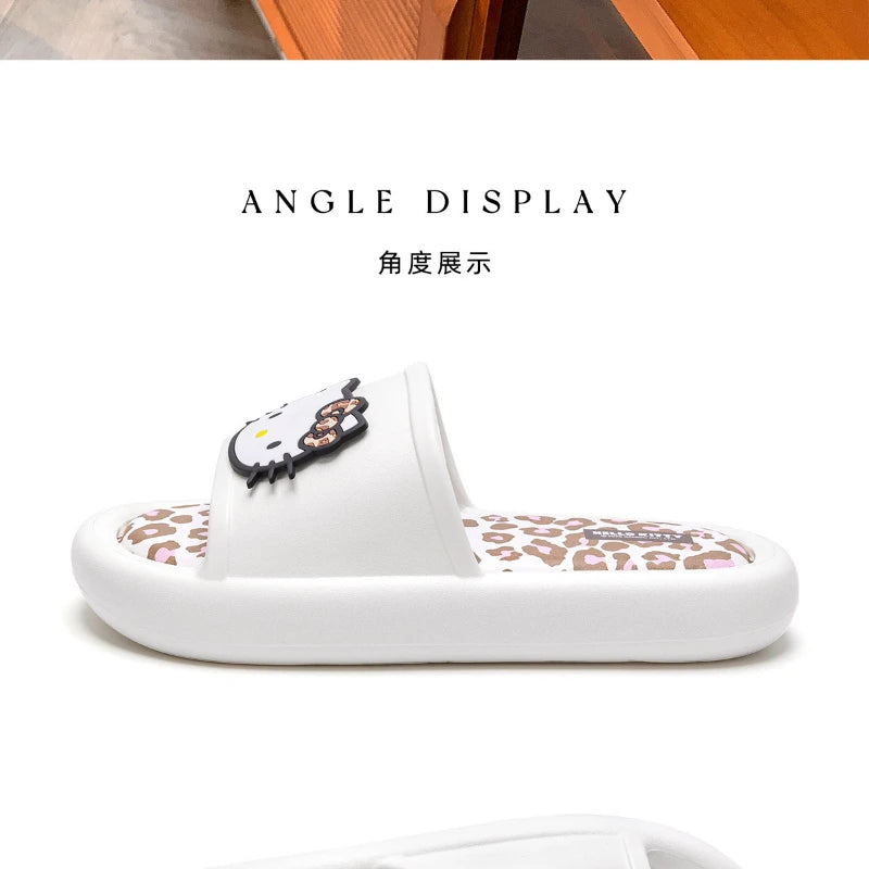 Miniso Hello Kitty Cute Leopard Print Slippers Trendy Open-Toe Slide Sandals in Chic Two-Tone Design Comfortable EVA Material