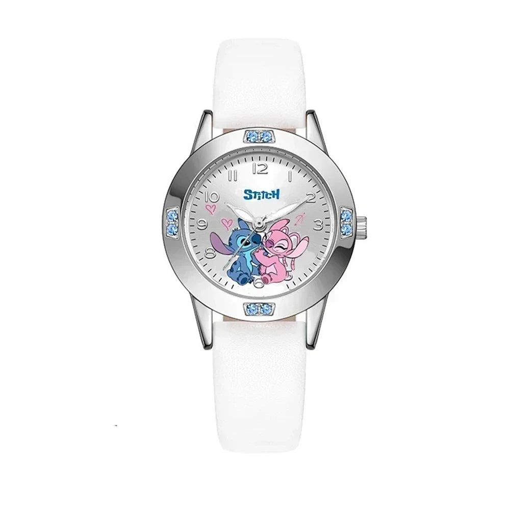 Watch with cartoon characters on the dial against a white background