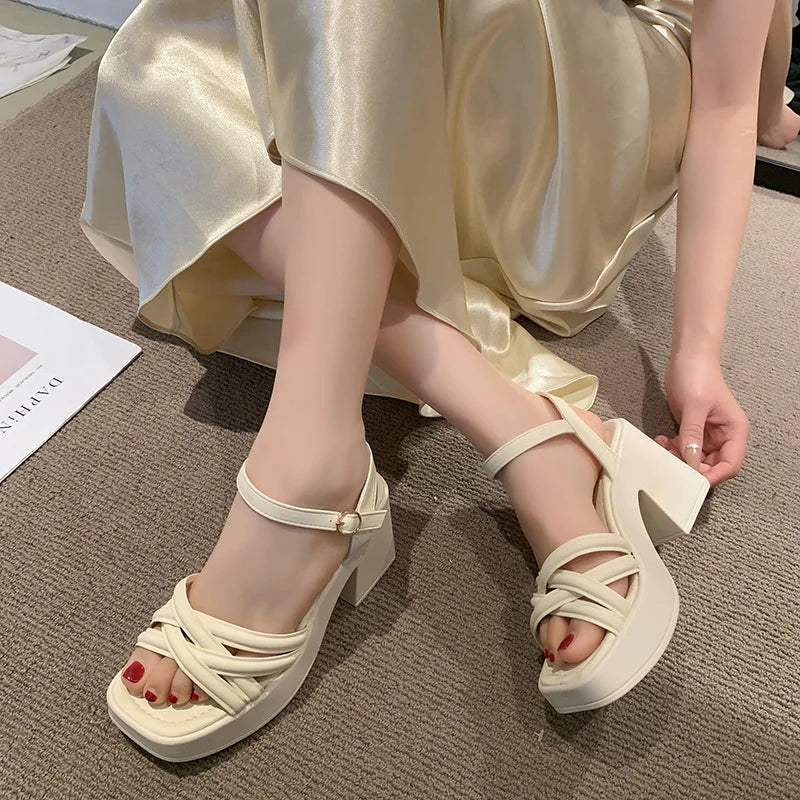 Fashionable, Bold and Beautiful DressWomen's Waterproof Wedge Platform Sandals Casual Fashionable Buckle Strap High Heel Square Toe Modern Sandals