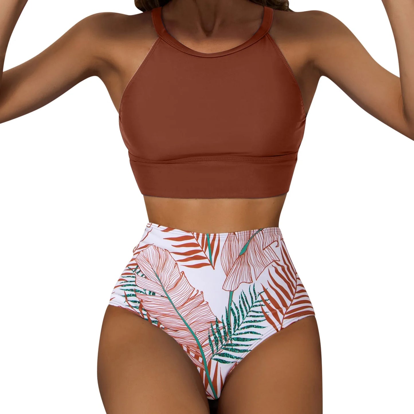 Fashionable, Bold and Beautiful DressWomen'S Tropical Printed Sexy Split Swimsuit Sports Tight Fitting High Waist Bikini Set High Elastic Swimwear Women'S Swimsuit