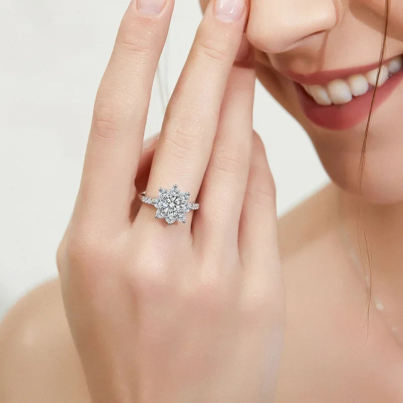 Shine Bright Moissanite Sunflower Rings for Women - S925 Silver & 18K Plated Wedding Jewelry with Certificate - Just The Fly Way