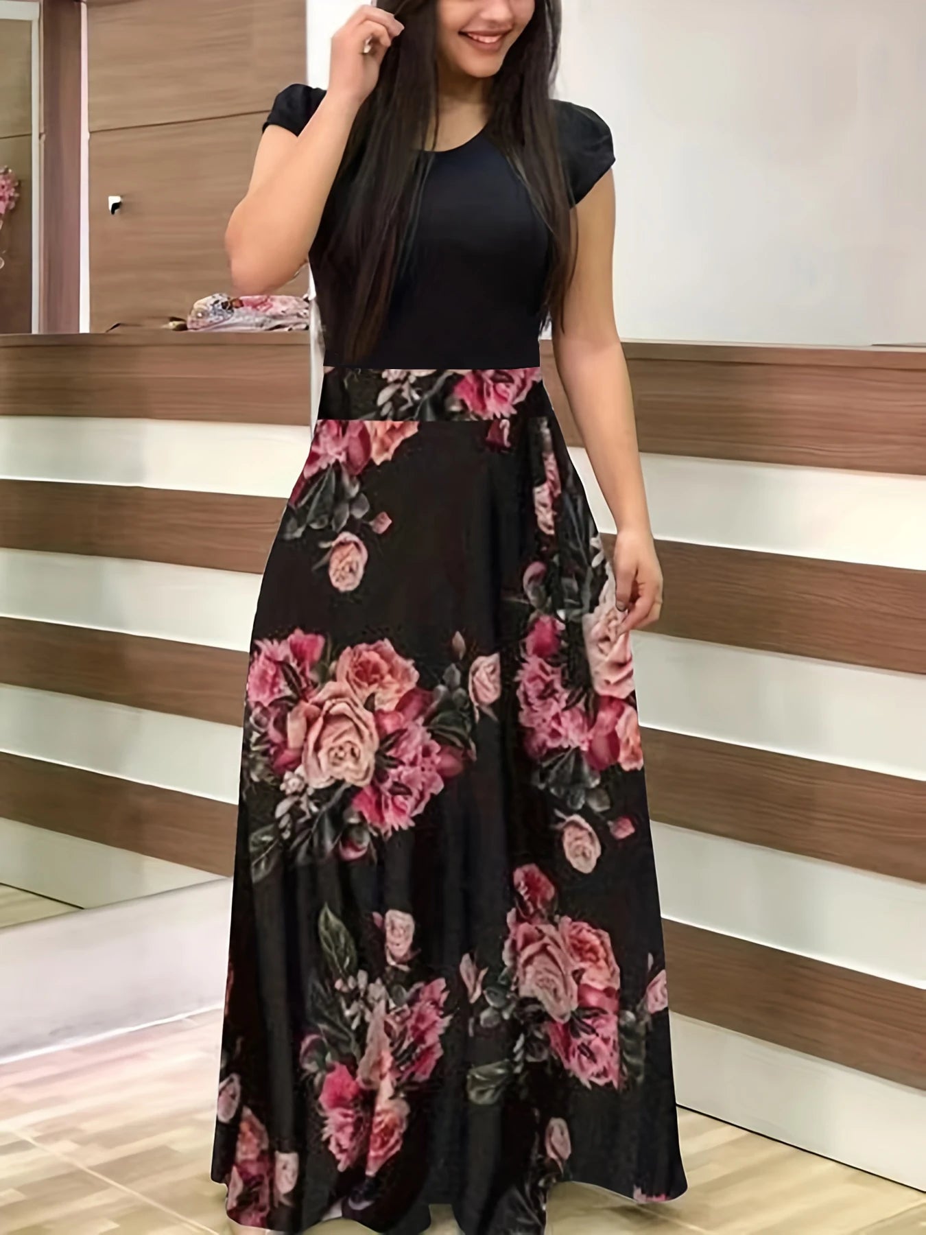 Large Size Polka Dot Print Seam Dress, Dignified And Elegant Slim Round Neck Short-sleeved Vest Dress, Spring And Summer, Women' - Just The Fly Way