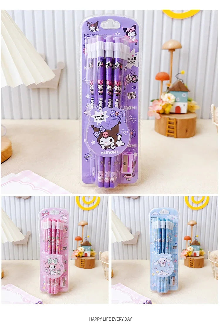 12pcs Sanrio Cute Pencils with Pencil Sharpener Featuring Kuromi, Cinnamoroll, and Melody – Perfect Return to School Anime Stationery Gift for Kids - Just The Fly Way
