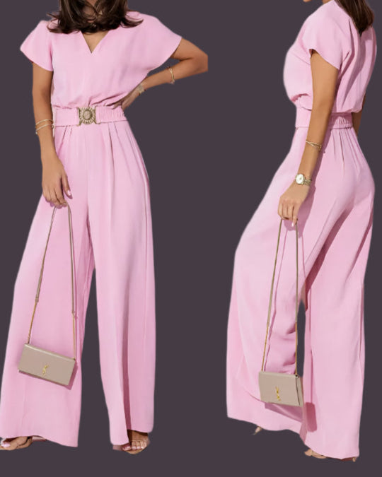 Lightweight Romper, V-Neck, Short Sleeves, and Belt - Just The Fly Way