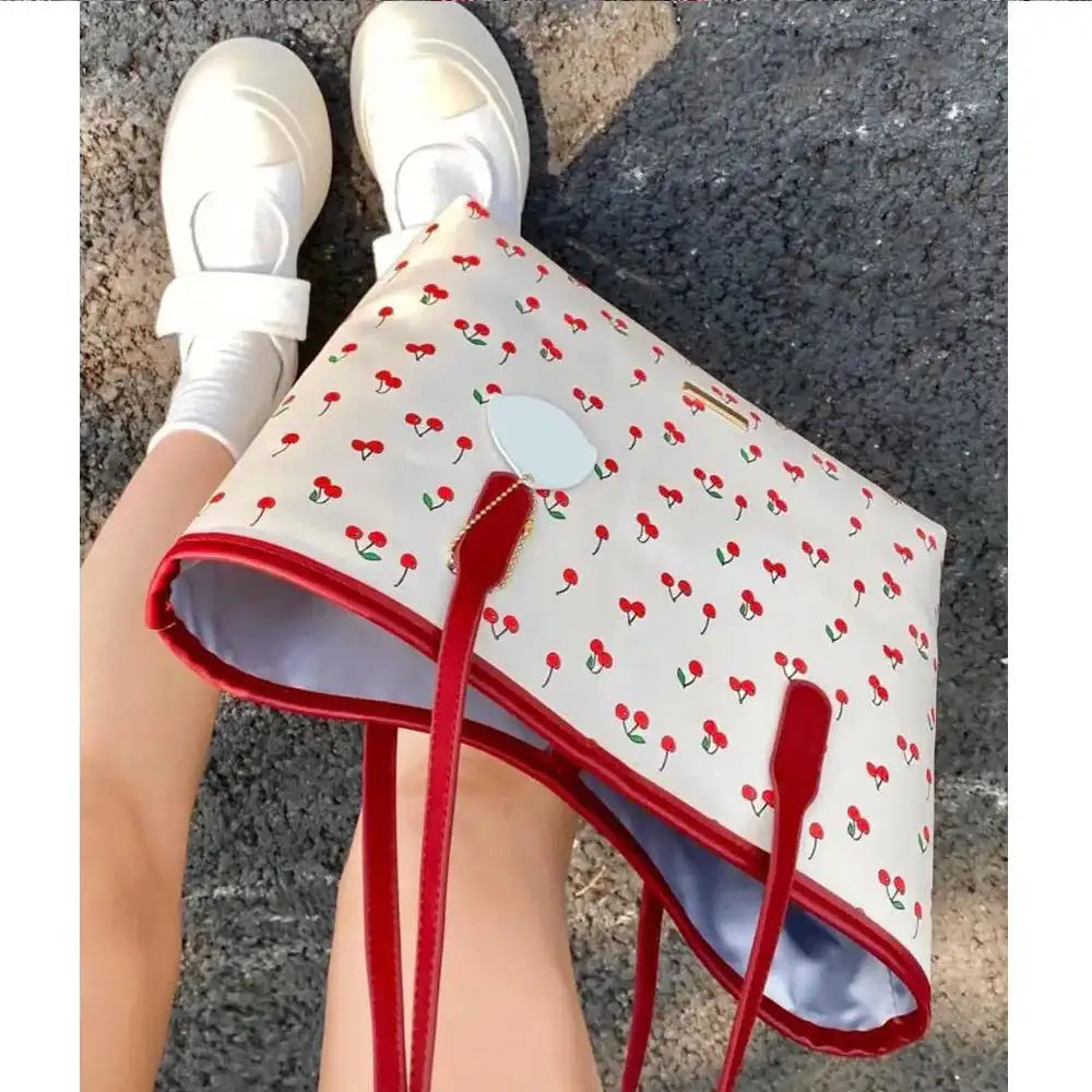 Fashion Cherry Tote Bag with Snap Closure - Just The Fly Way