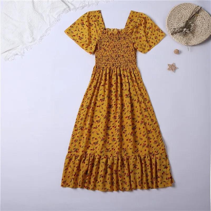 Easy Breezy Floral Printed Lightweight Versatile Chiffon Dress With Short Sleeves and Elastic Waist - Just The Fly Way