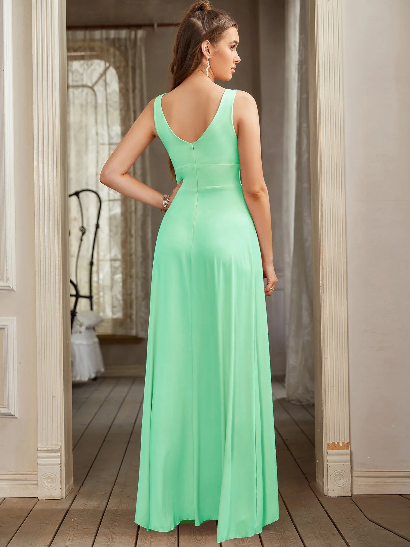 9 Colors Bridesmaid Dress Women 2023 Sister Group Dress Sexy Split V Neck Backless Sleeveless Formal Wedding Evening Party Gowns
