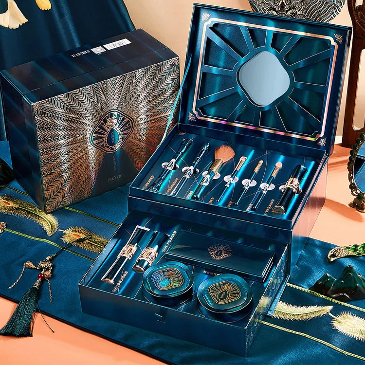 Fashionable, Bold and Beautiful Dress12pcs Makeup Cosmetic Set Lipstick Eye Shadow Mascara Gift Box Face Powder Air Cushion BB Cream Eyeliner Makeup Cosmetic